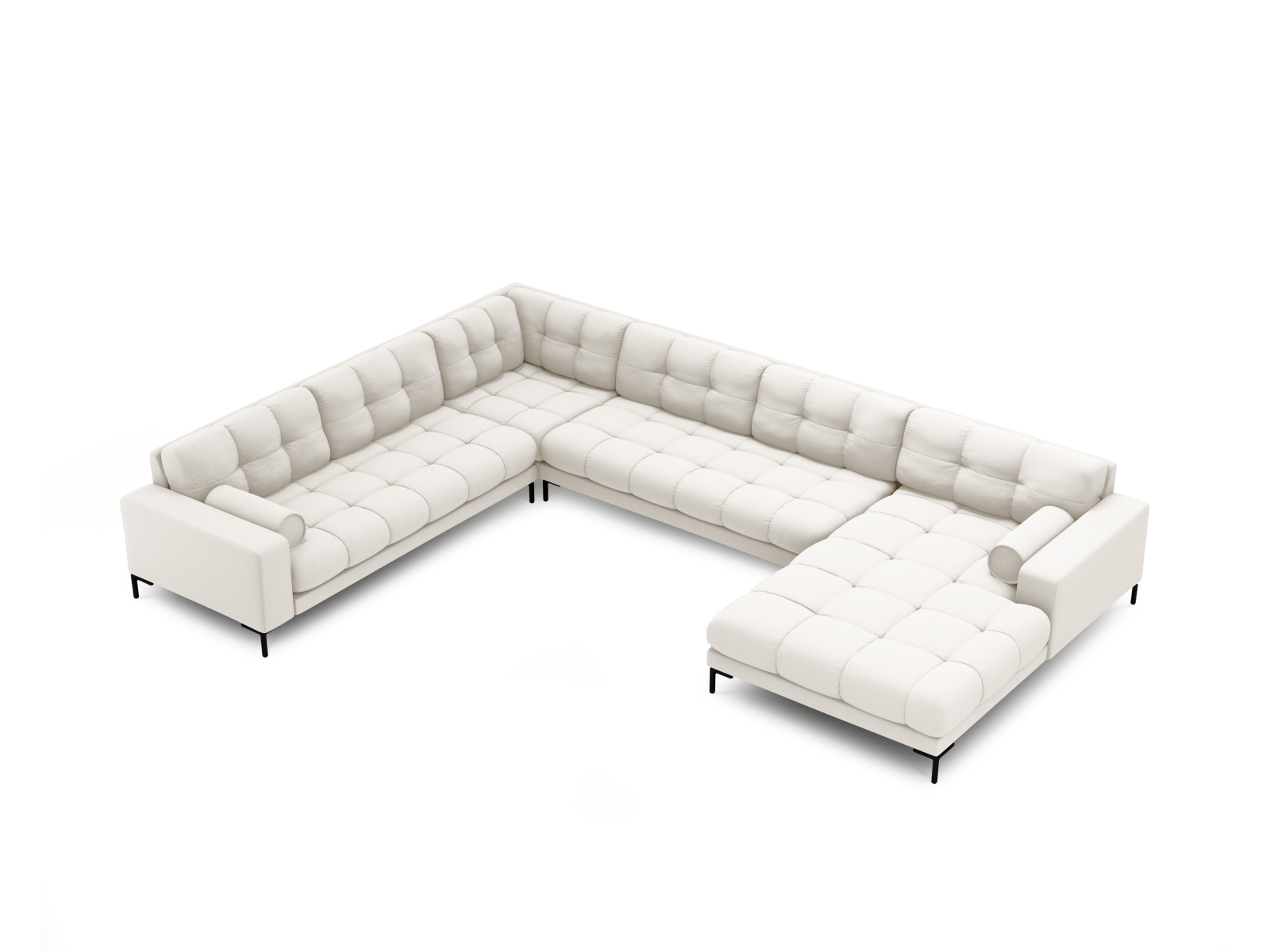 Cosmopolitan Design Panoramasofa Bali 7-Sitzer 327 cm Strukturierter Stoff Neve Helles Beige Links Beine Schwarzes Metall