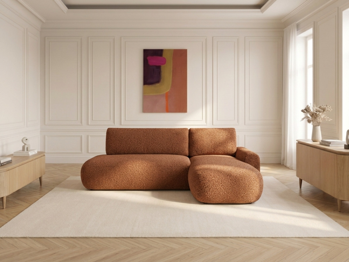 Bobochic Tango Ecksofa mit Schlaffunktion und Bettkasten Bouclé-Stoff Orange Ecke rechts