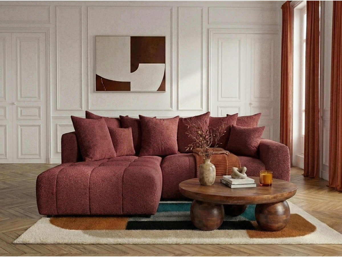 Bobochic Roxelane Ecksofa mit Schlaffunktion und Bettkasten Bouclé-Stoff Rot Ecke links