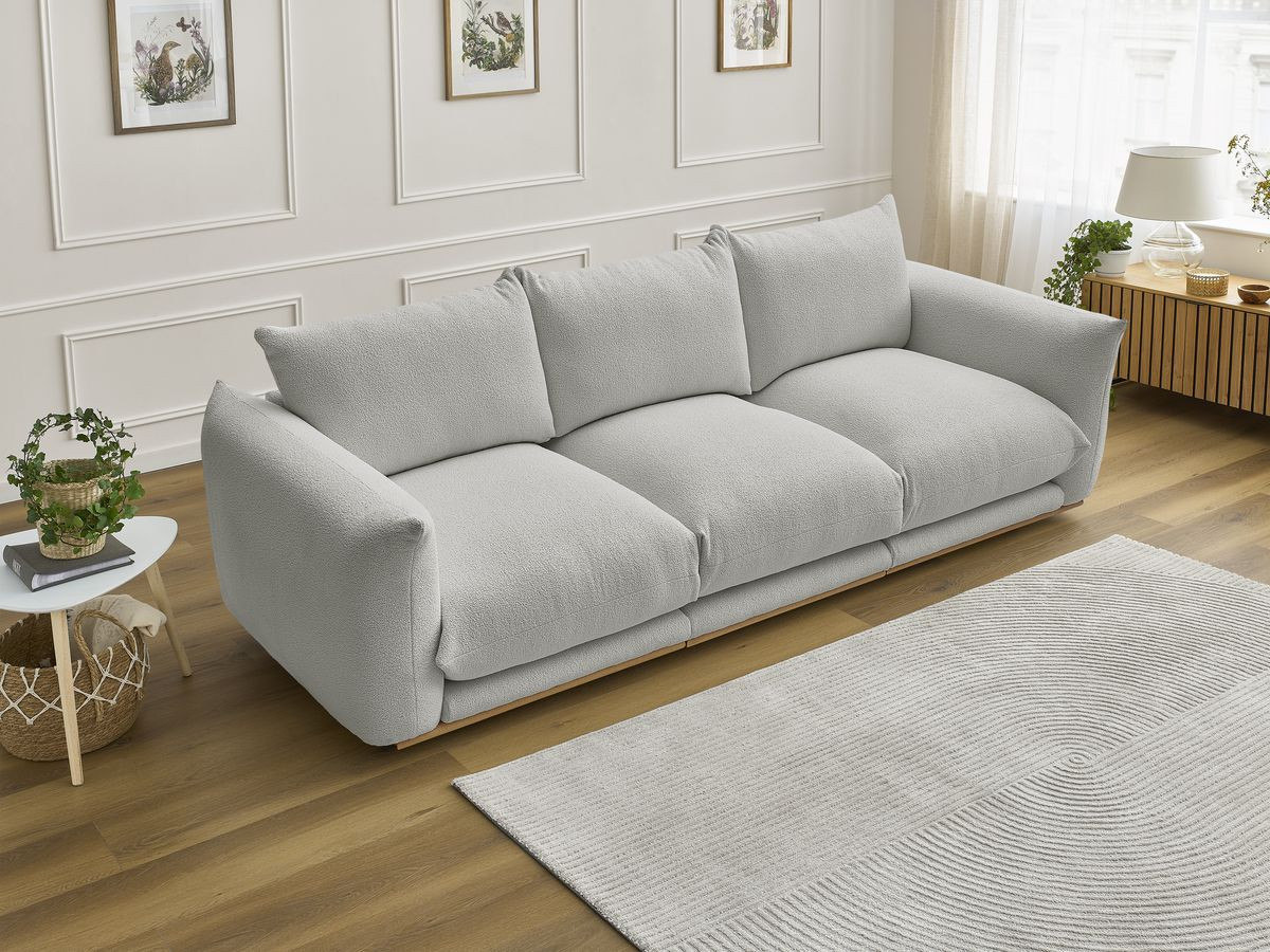 Bobochic Ernest Sofa 3-Sitzer 266 × 106 cm Bouclé-Stoff Hellgrau
