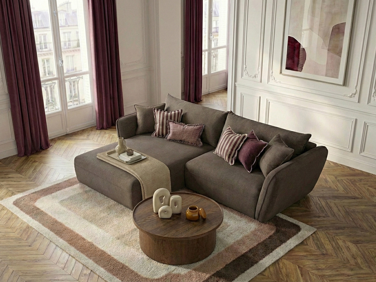 Bobochic Luigi Ecksofa Strukturstoff Taupe Ecke links