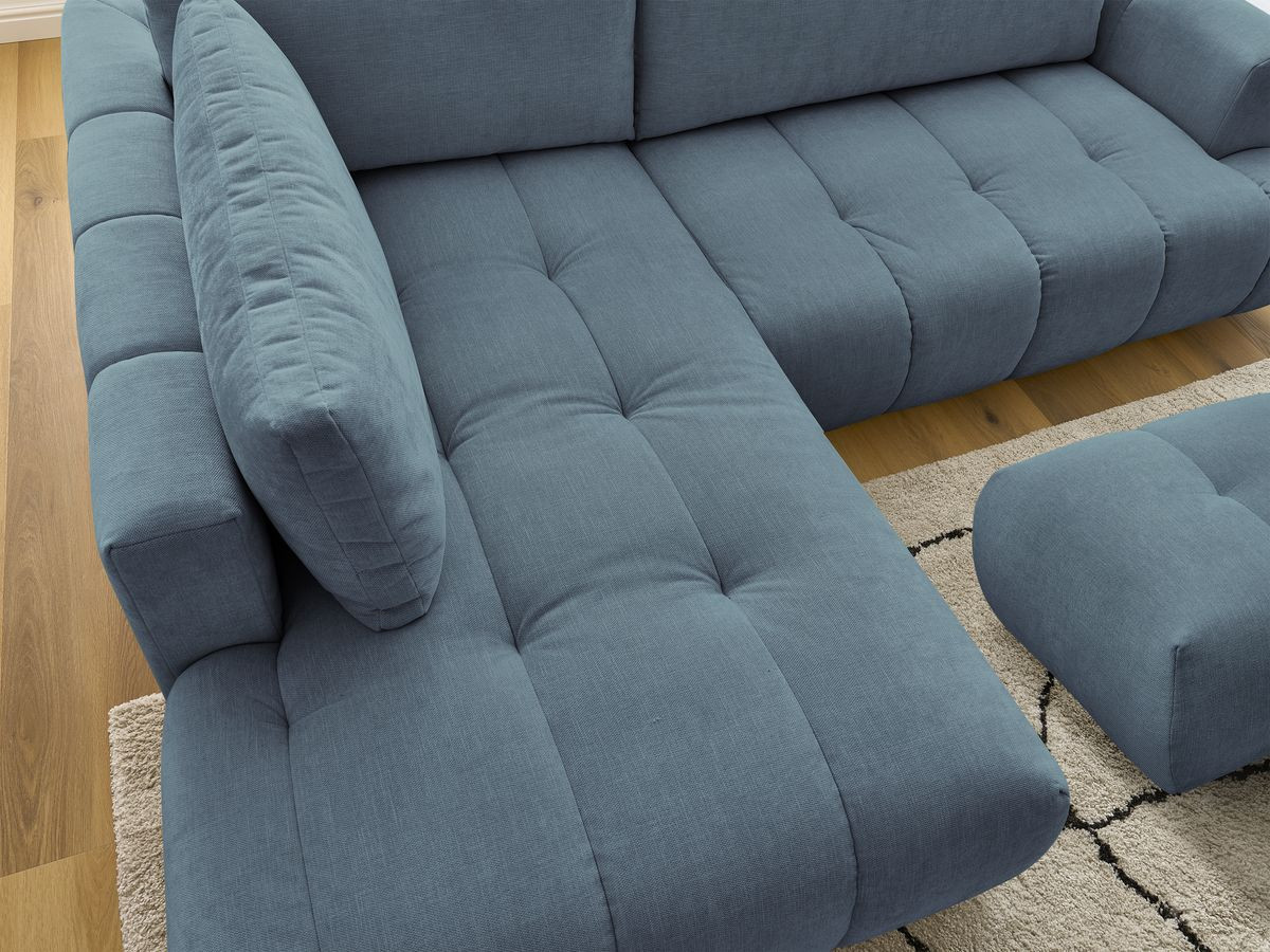 Bobochic Fuji Ecksofa mit Schlaffunktion und Bettkasten und Pouf 282 × 204 cm Stoff Hellblau Ecke links