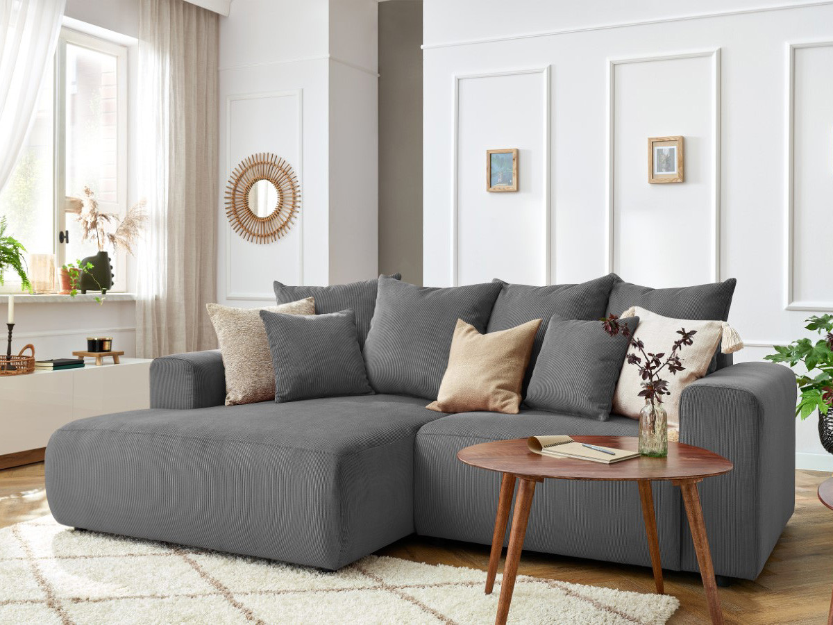 Bobochic Enjoy Ecksofa Cordsamt Dunkelgrau Ecke links