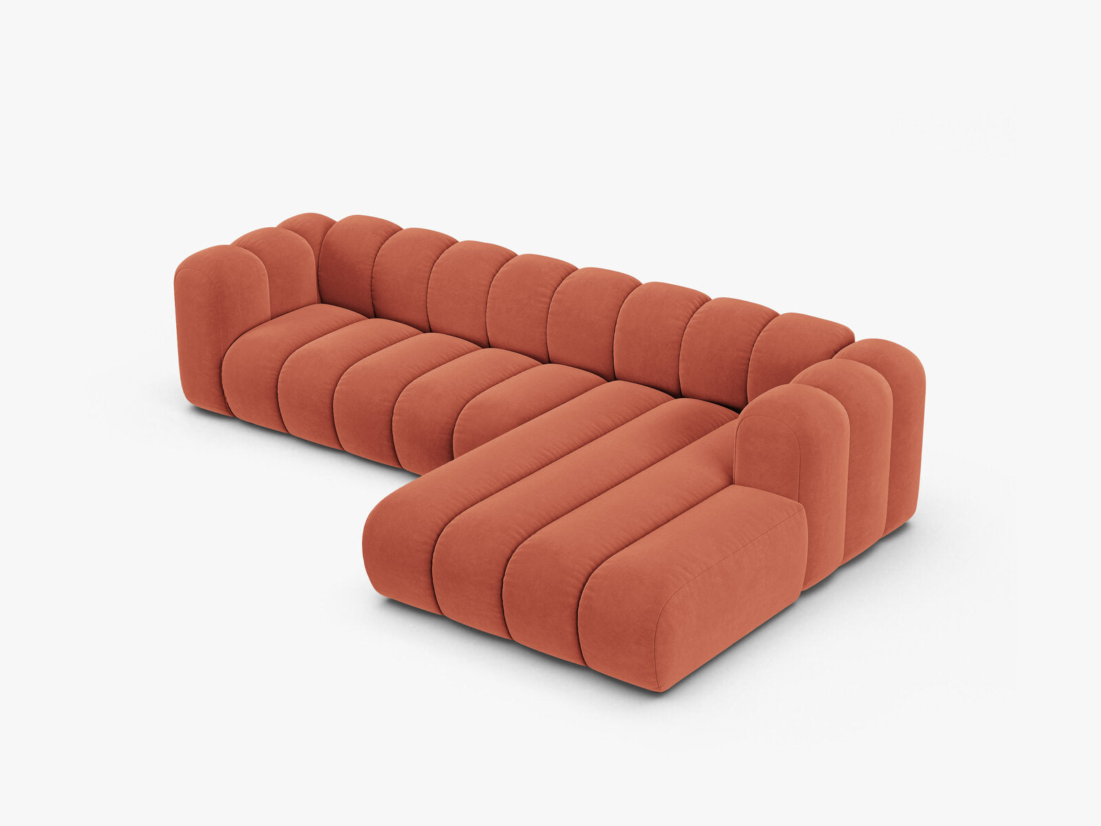 Micadoni Modulares Ecksofa Lupine 4-Sitzer Samt Venus Koralle Rechts