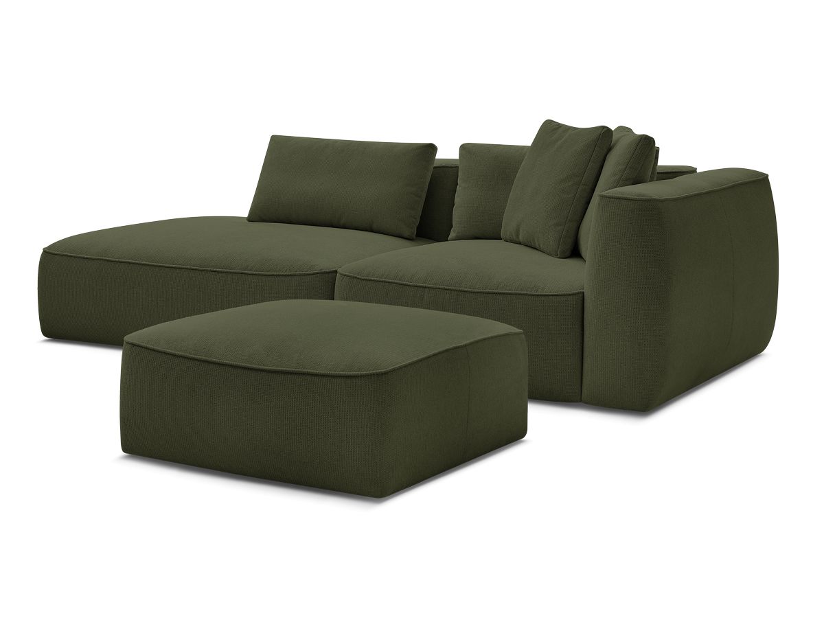 Bobochic Leopold Sofa 4-Sitzer mit Pouf Melange-Stoff Dunkelgrün Armlehne rechts