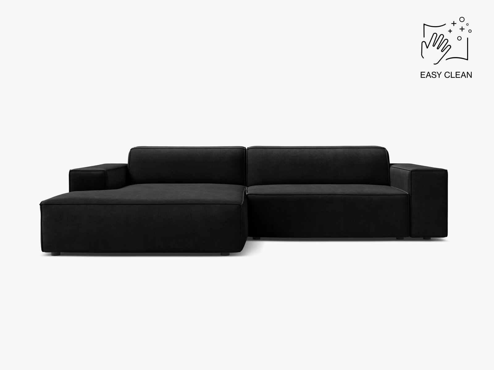 Micadoni Ecksofa Jodie 3-Sitzer Samt Venus Schwarz Links