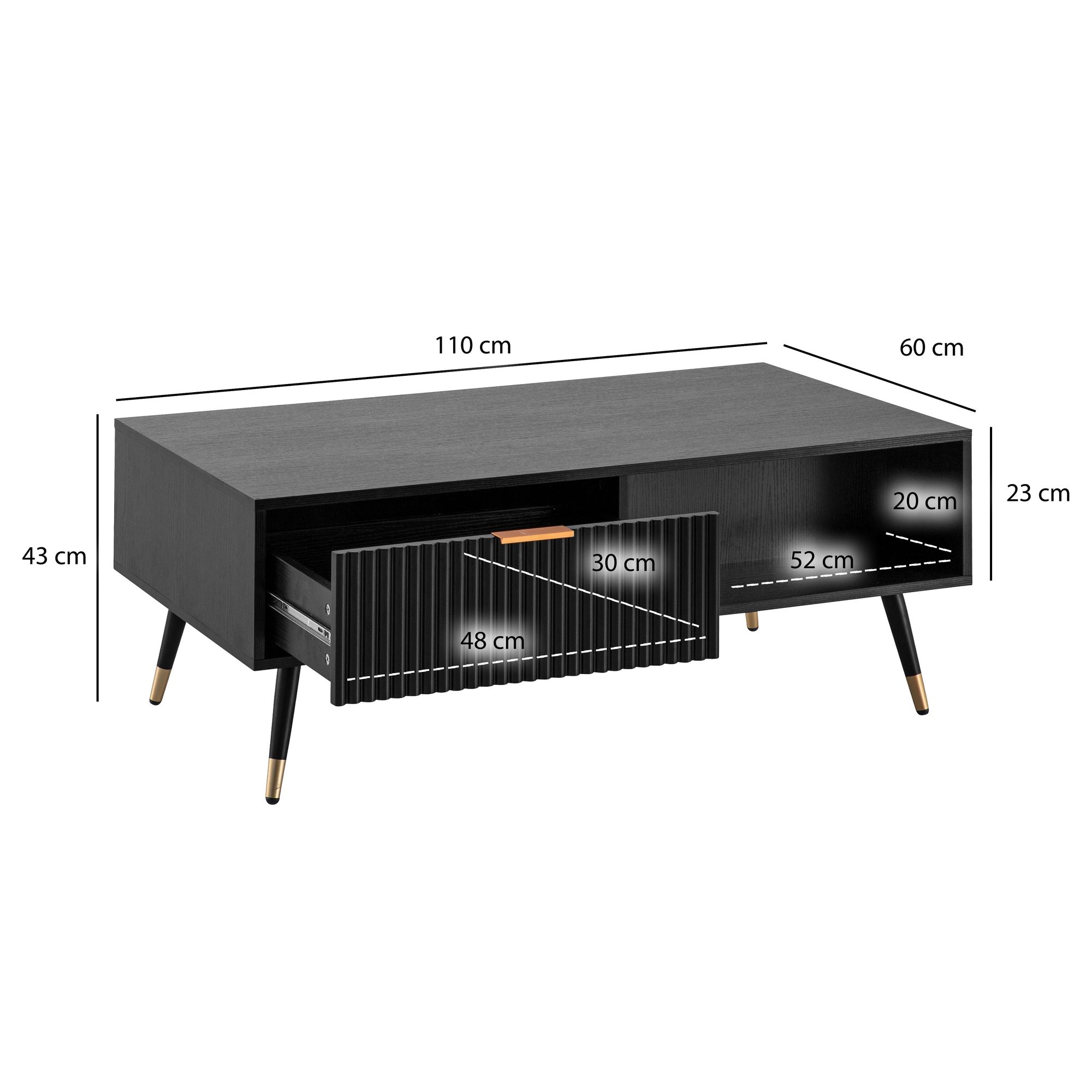 Couchtisch Evenskjer Schwarz 110 × 60 × 43 cm