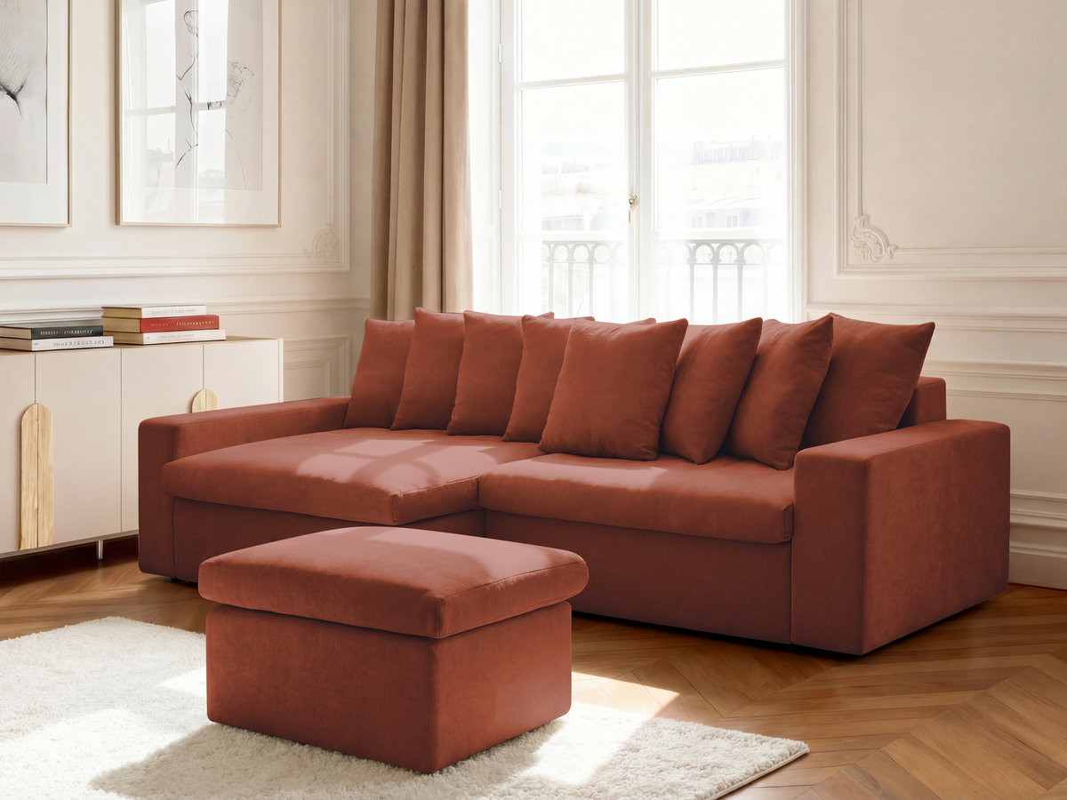 Bobochic Enore Ecksofa mit Pouf Stoff Rot Ecke links