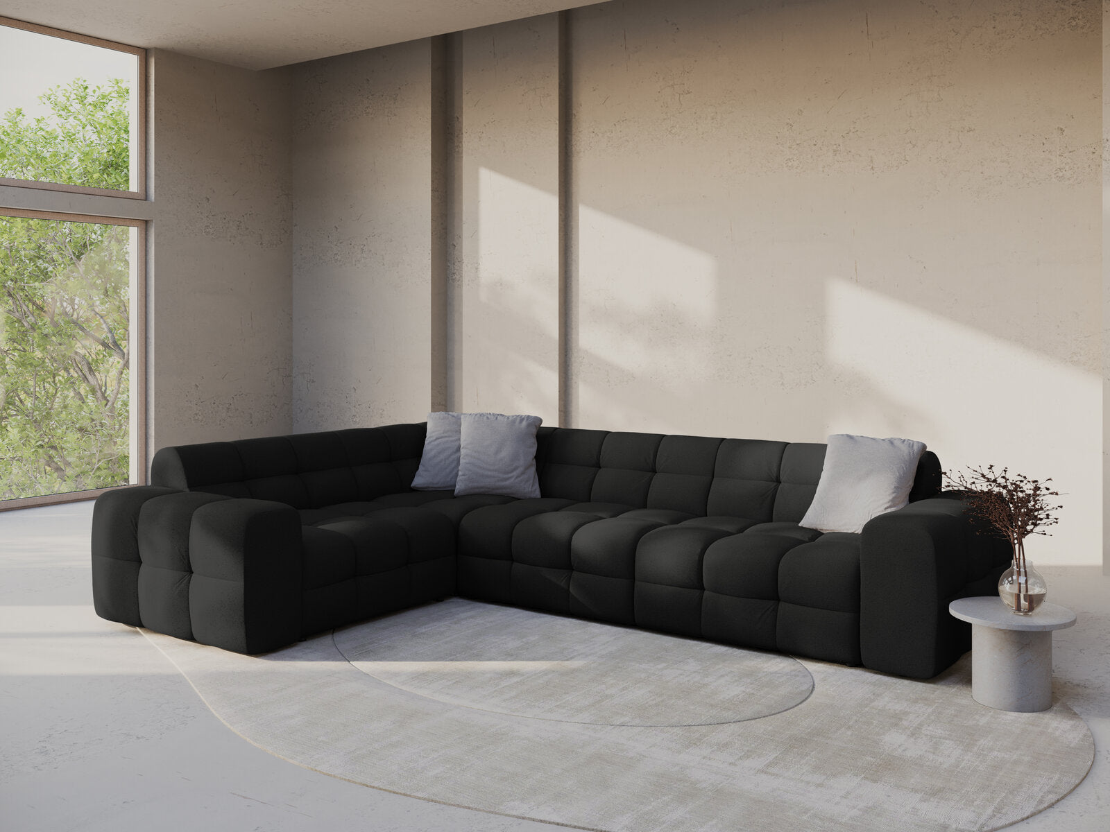 Micadoni Ecksofa Kendal 6-Sitzer Links Strukturierter Stoff Schwarz