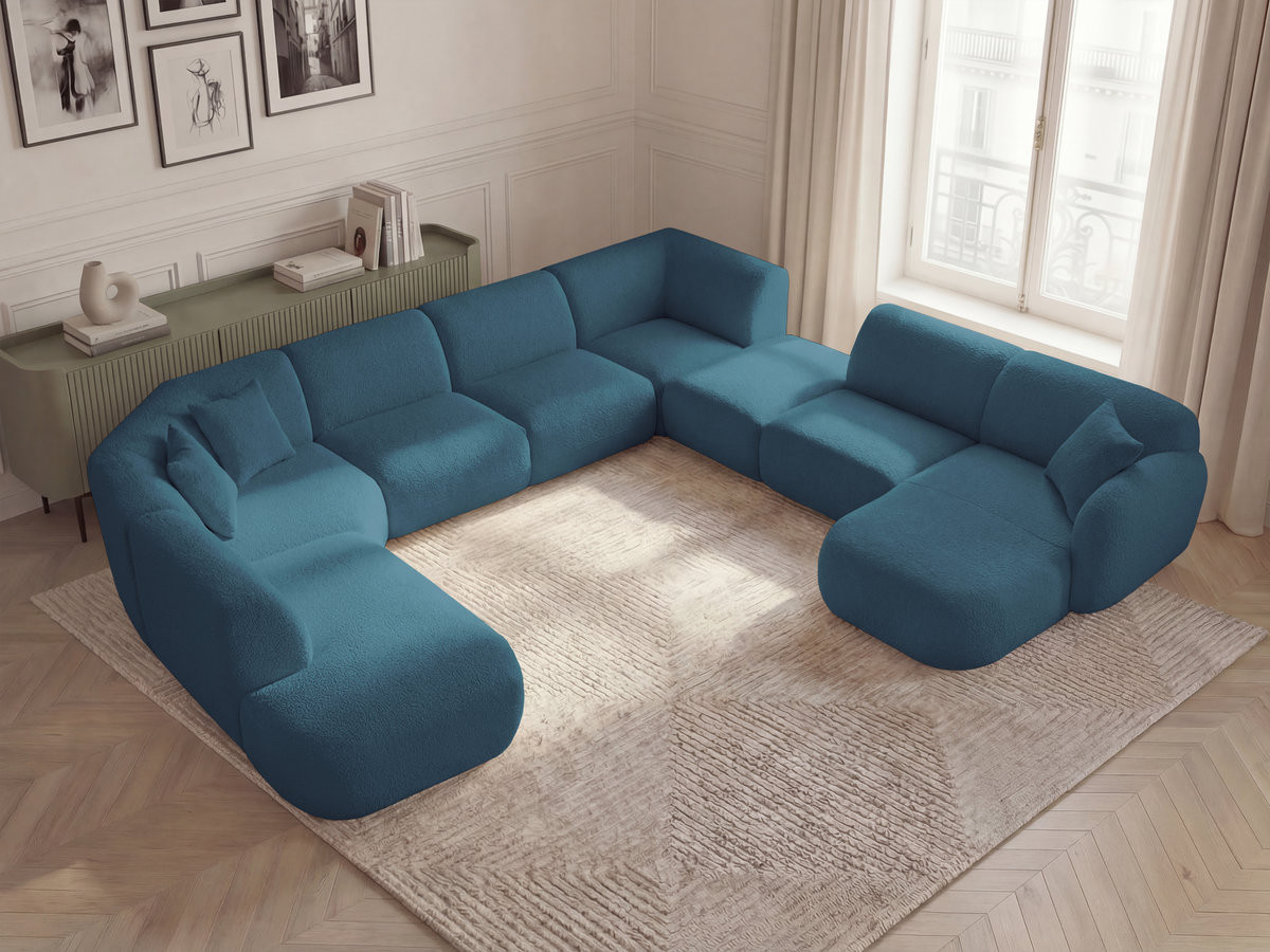 Bobochic Anda Wohnlandschaft mit Pouf 396 × 357 cm Chenille Hellblau Ecke rechts