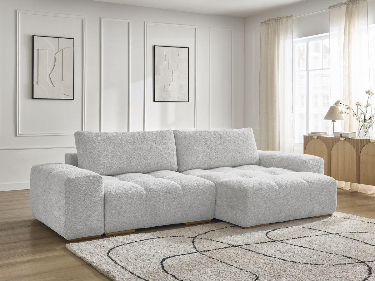 Bobochic Anakin Ecksofa, 2 Kissen Bouclé-Stoff Hellgrau