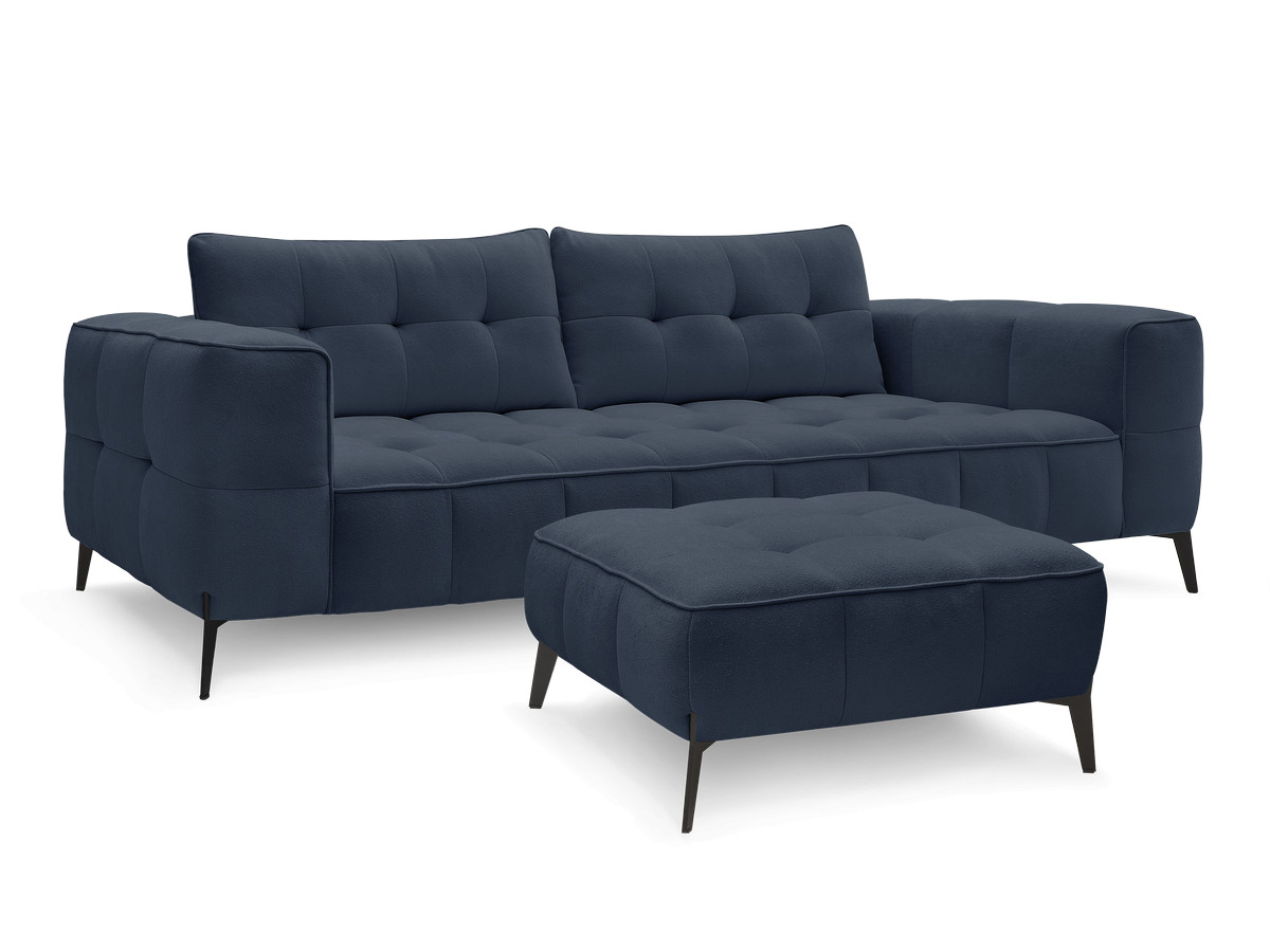 Bobochic Anis Sofa 3-Sitzer mit Pouf Strukturstoff Blau
