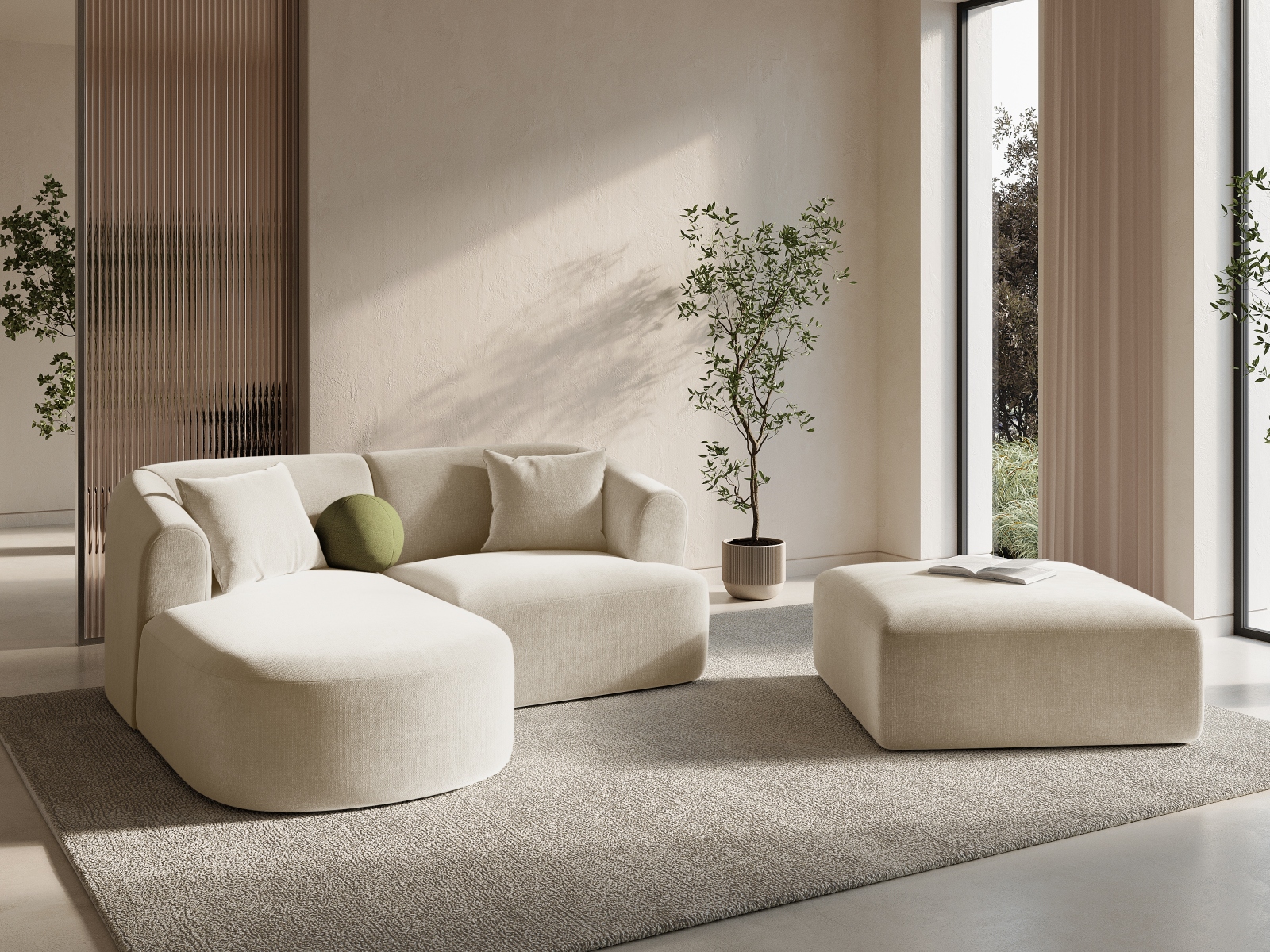 Cosmopolitan Design Ecksofa Campi 3-Sitzer Samt Vogue Helles Beige Links