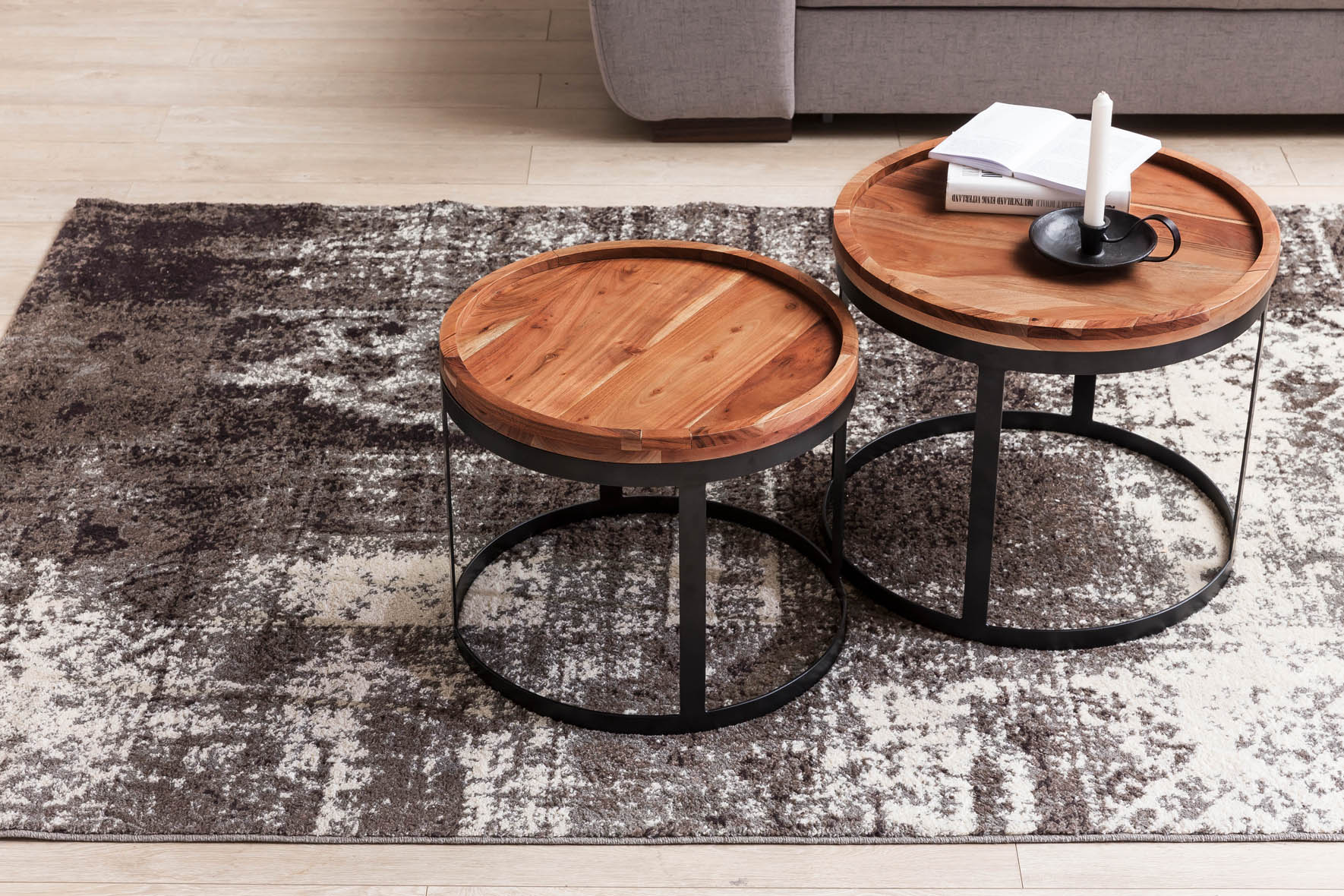 Satztisch 2er-Set Alden Massivholz Sheesham Ø 53 cm