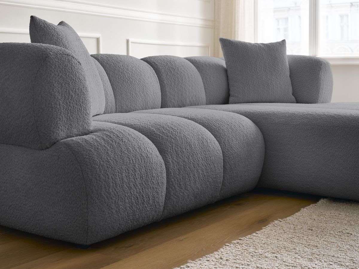 Bobochic Pamira Ecksofa Bouclé-Stoff Dunkelgrau Ecke rechts