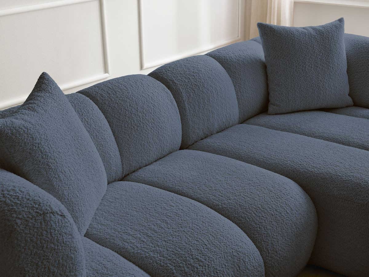 Bobochic Pamira Ecksofa mit Pouf Bouclé-Stoff Dunkelblau Ecke rechts