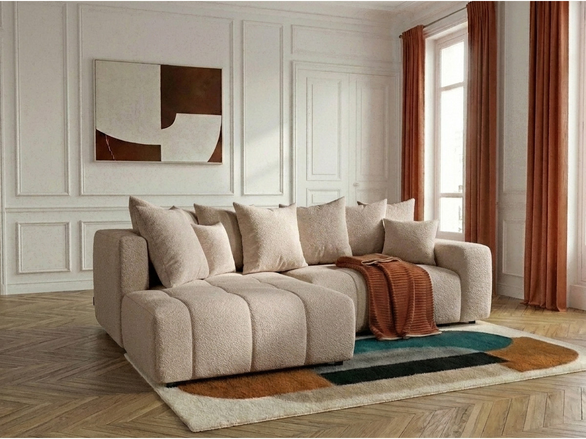 Bobochic Roxelane Ecksofa mit Schlaffunktion und Bettkasten Bouclé-Stoff Beige Ecke links