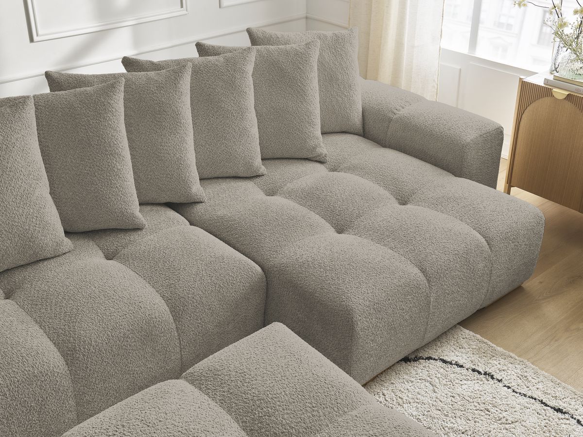 Bobochic Anakin Wohnlandschaft mit Pouf, 10 Kissen Bouclé-Stoff Taupe