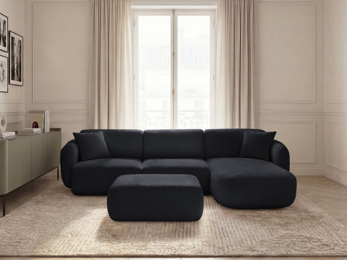 Bobochic Anda Ecksofa mit Pouf 292 × 163 cm Chenille Schwarz Ecke rechts