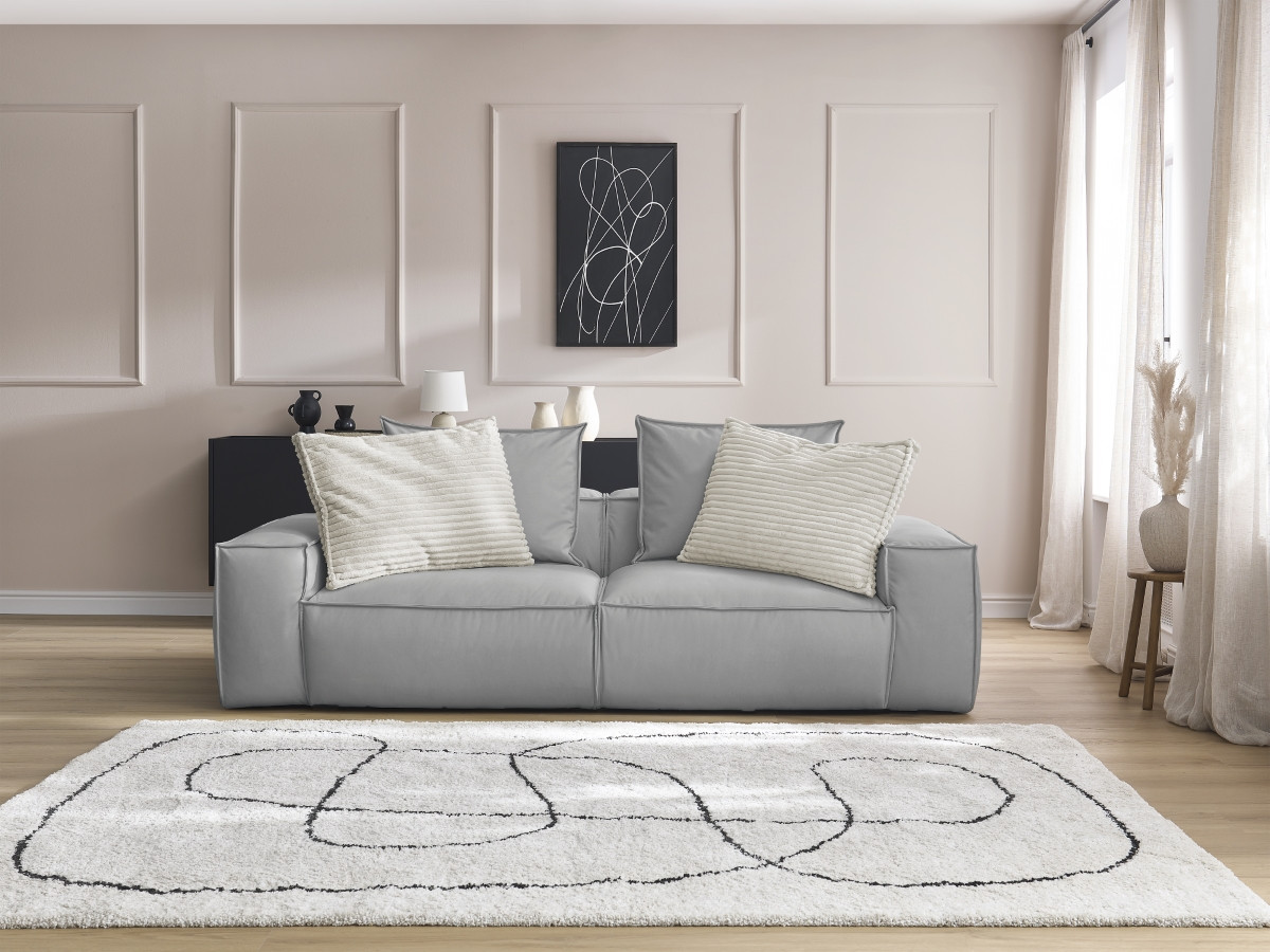 Bobochic Boheme Sofa 3-Sitzer Kunstleder Hellgrau