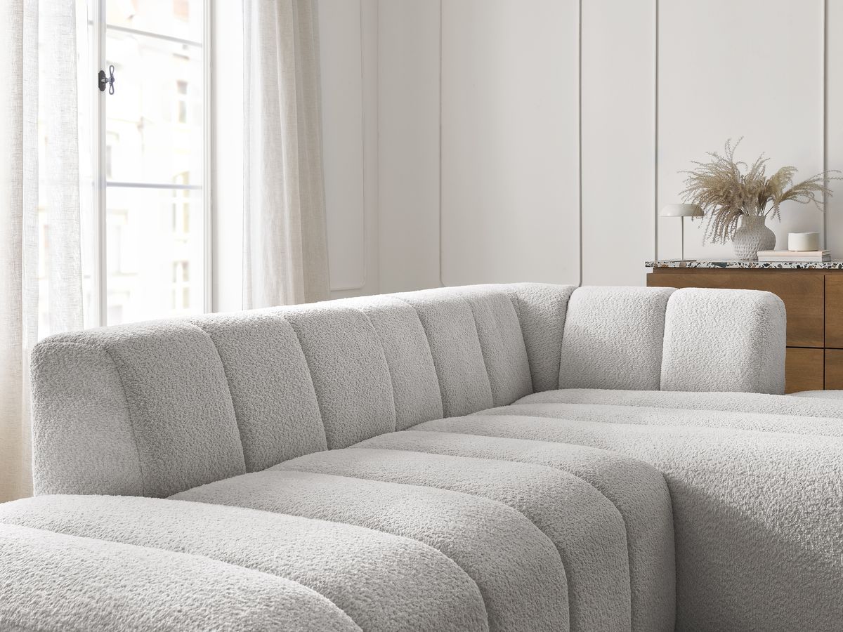 Bobochic Annecy Ecksofa Bouclé-Stoff Hellgrau Ecke rechts