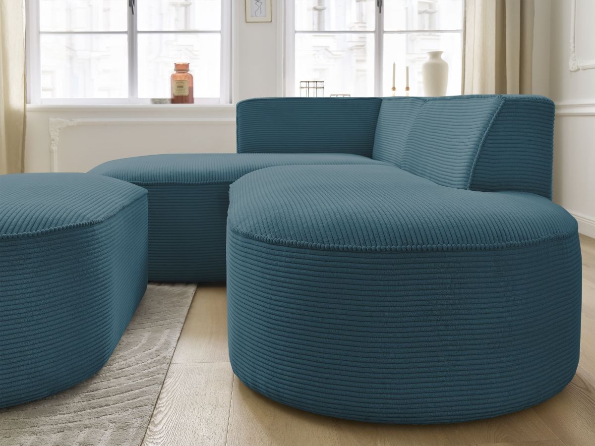 Bobochic Rousseau Ecksofa mit Pouf Cordsamt Dunkelblau Ecke links