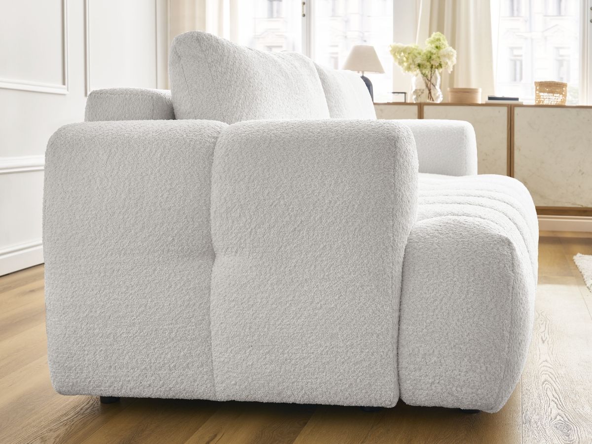 Bobochic Fuji Schlafsofa 3-Sitzer mit Bettkasten Bouclé-Stoff Weiß