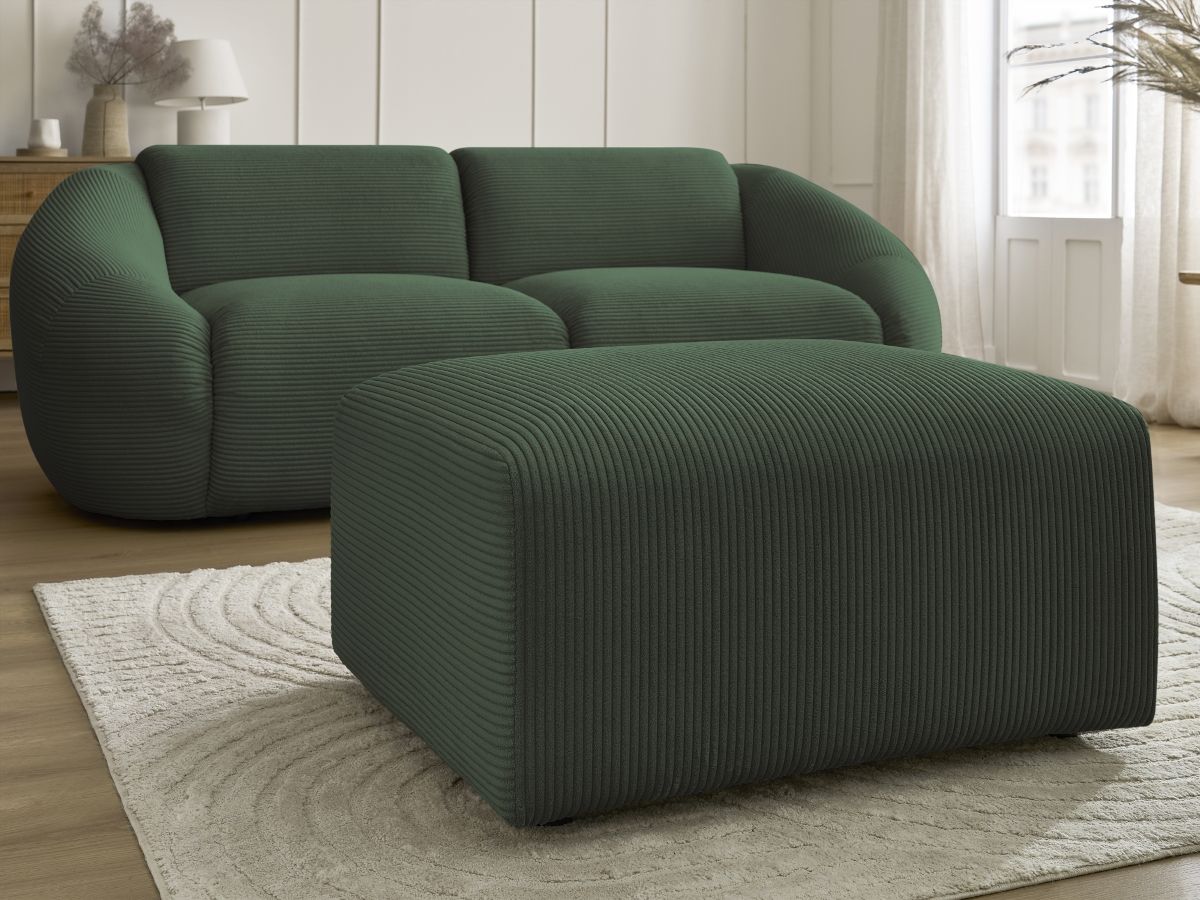 Bobochic Tina Sofa 3-Sitzer mit Pouf Cordsamt Grün