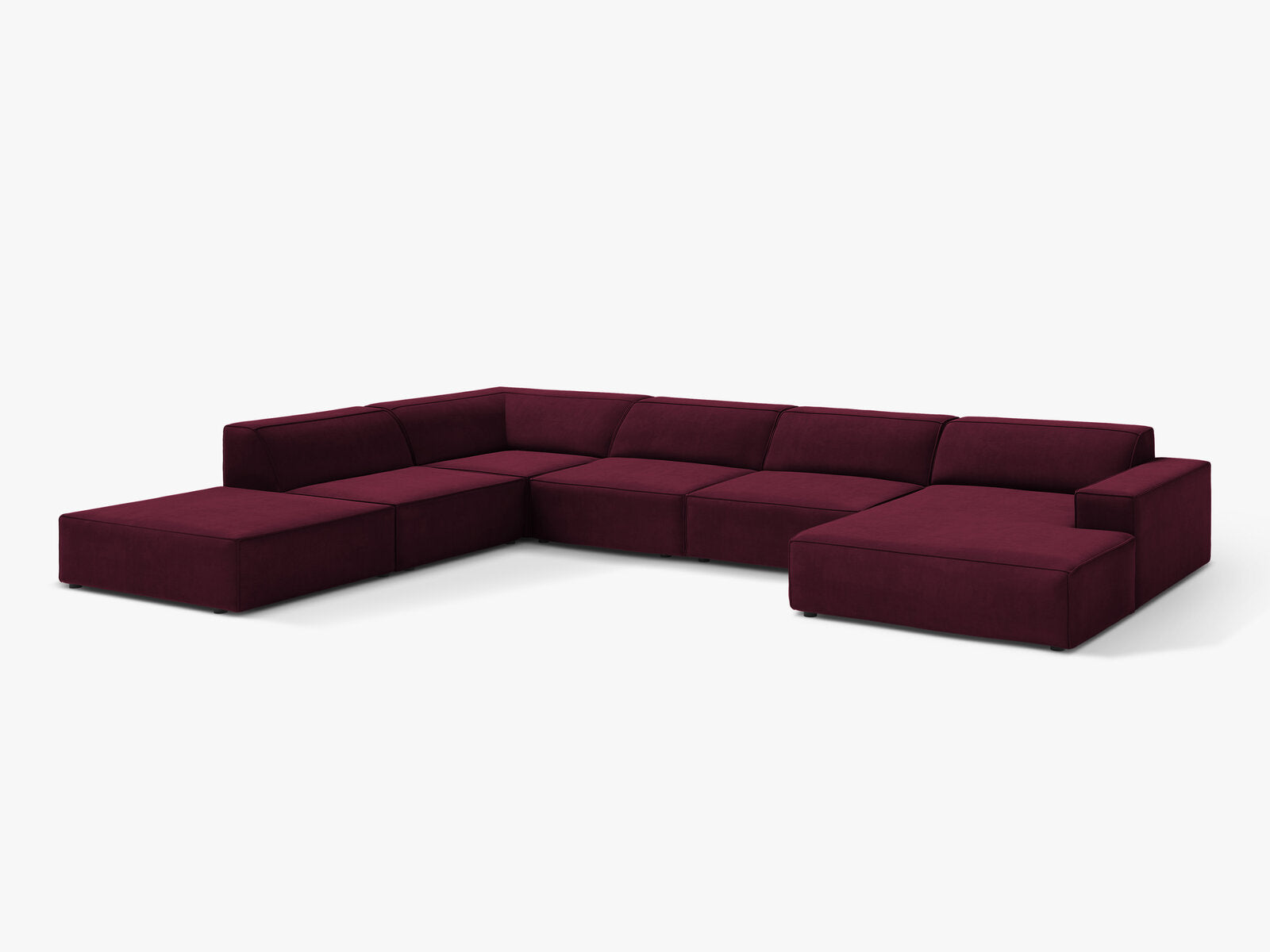 Micadoni Panorama-Ecksofa Jodie 7-Sitzer Links Samt Venus Burgunder