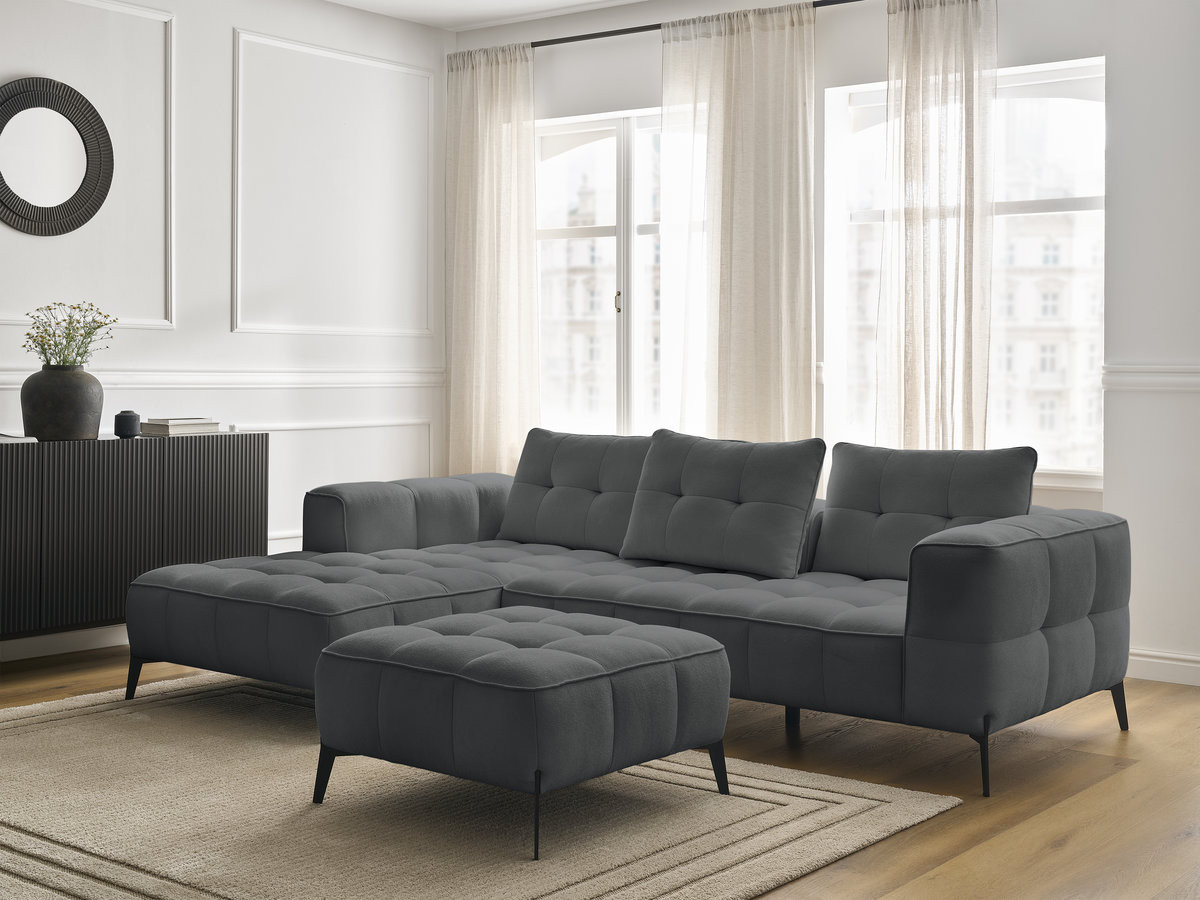 Bobochic Anis Ecksofa mit Pouf Strukturstoff Dunkelgrau Ecke links