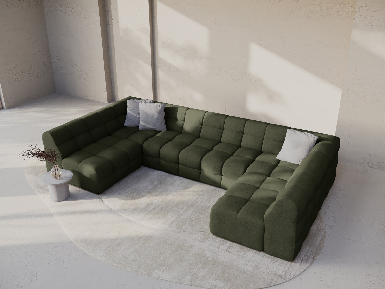 Micadoni Panorama-Sofa Kendal 7-Sitzer Strukturierter Stoff Amazonas Grün