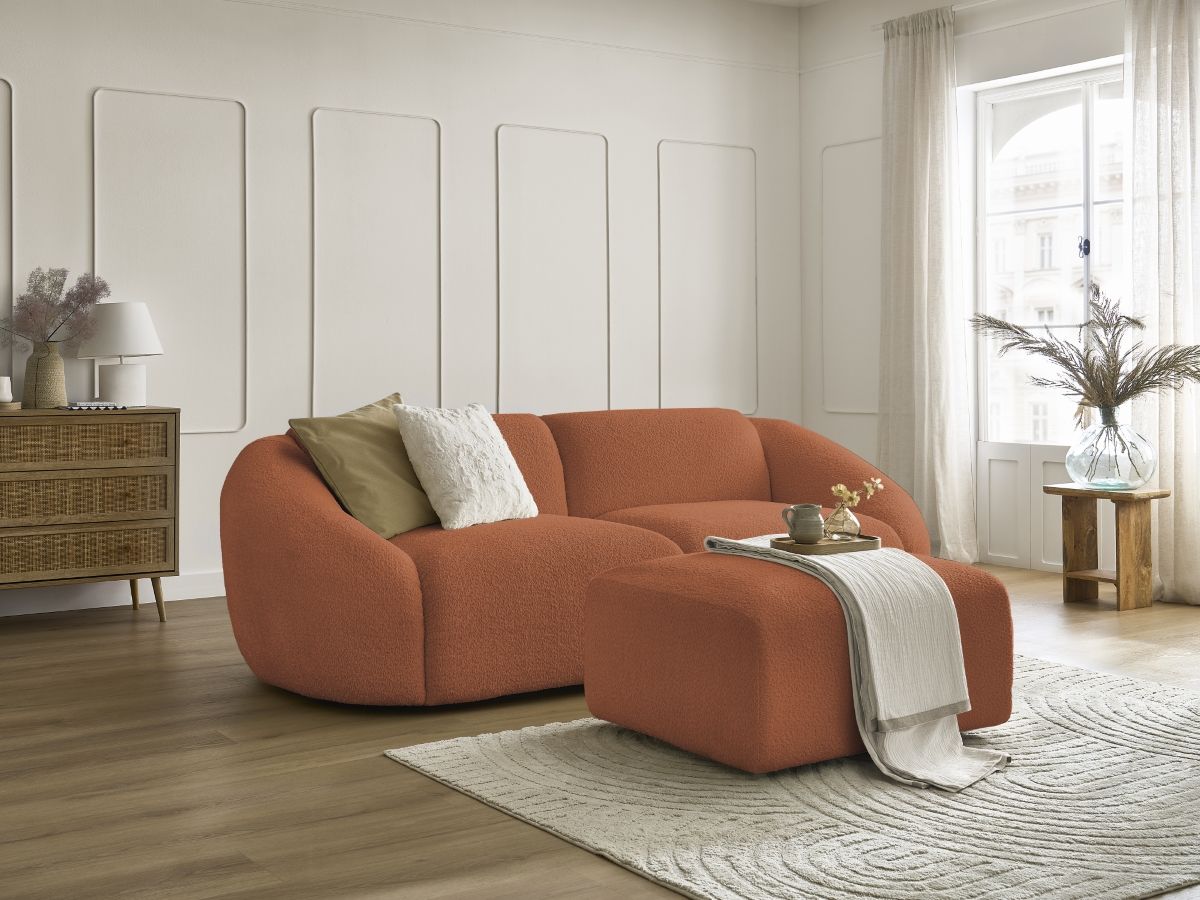 Bobochic Tina Sofa 4-Sitzer mit Pouf Bouclé-Stoff Orange