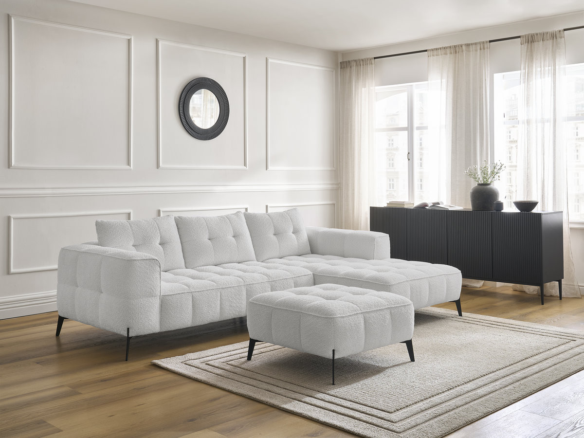 Bobochic Anis Ecksofa mit Pouf Bouclé-Stoff Hellgrau Ecke rechts