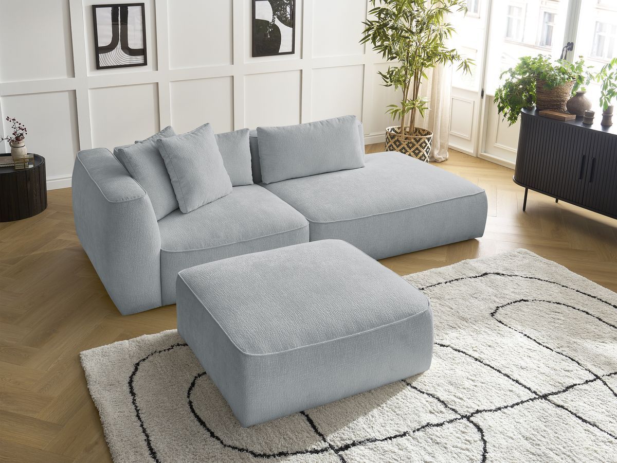 Bobochic Leopold Sofa 4-Sitzer mit Pouf Strukturstoff Hellgrau Armlehne links