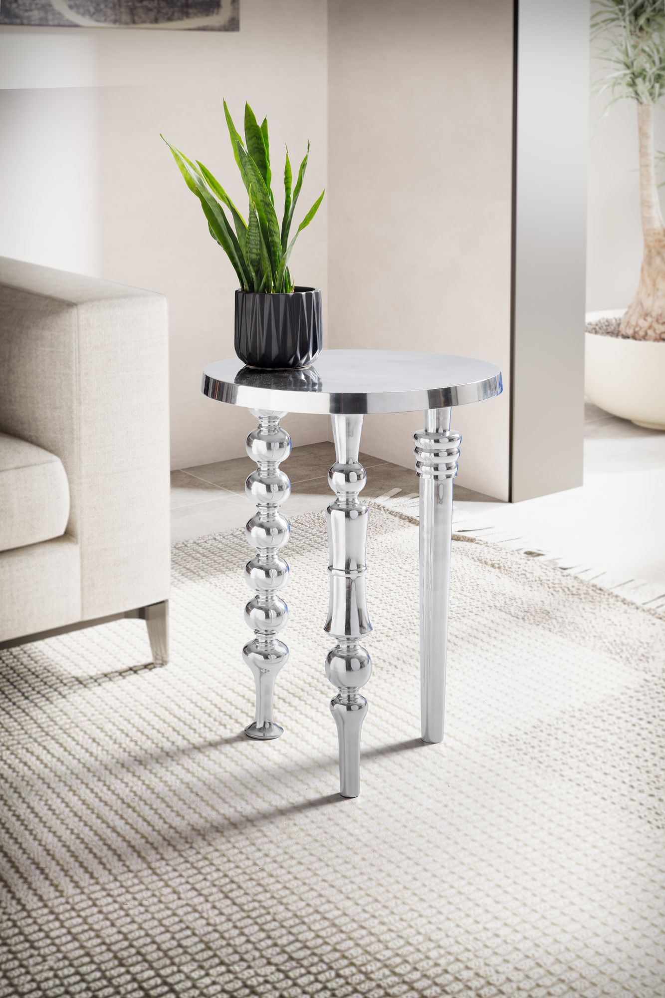Beistelltisch Tolga Aluminium Silber Ø 44 × H 63 cm