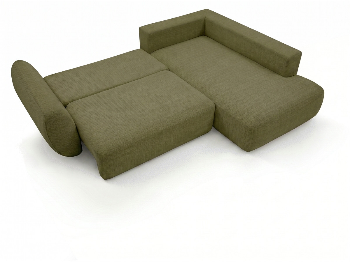 Bobochic Denise Ecksofa mit Schlaffunktion und Bettkasten 256 × 197 cm Strukturstoff Grün Ecke rechts