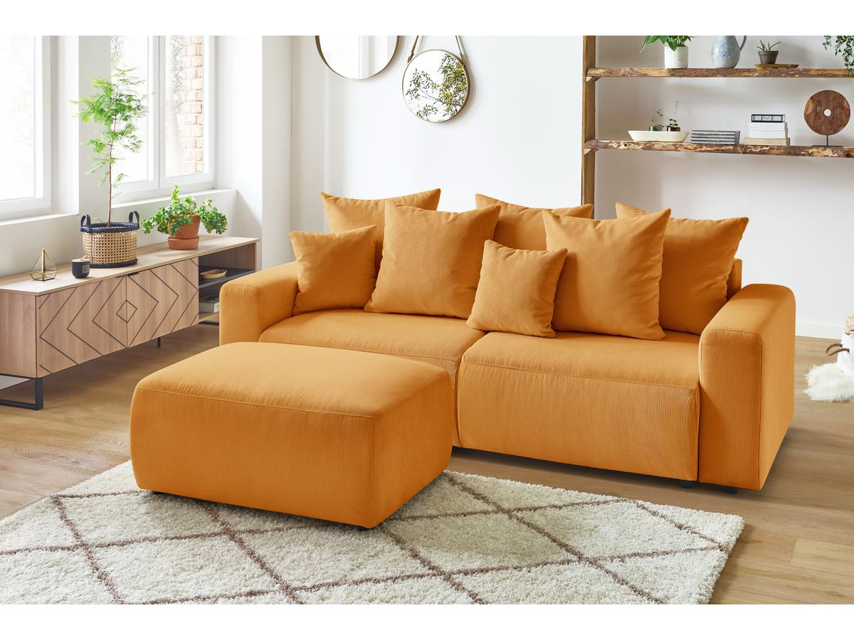 Bobochic Envy Schlafsofa 3-Sitzer mit Bettkasten und Pouf Cordsamt Gelb