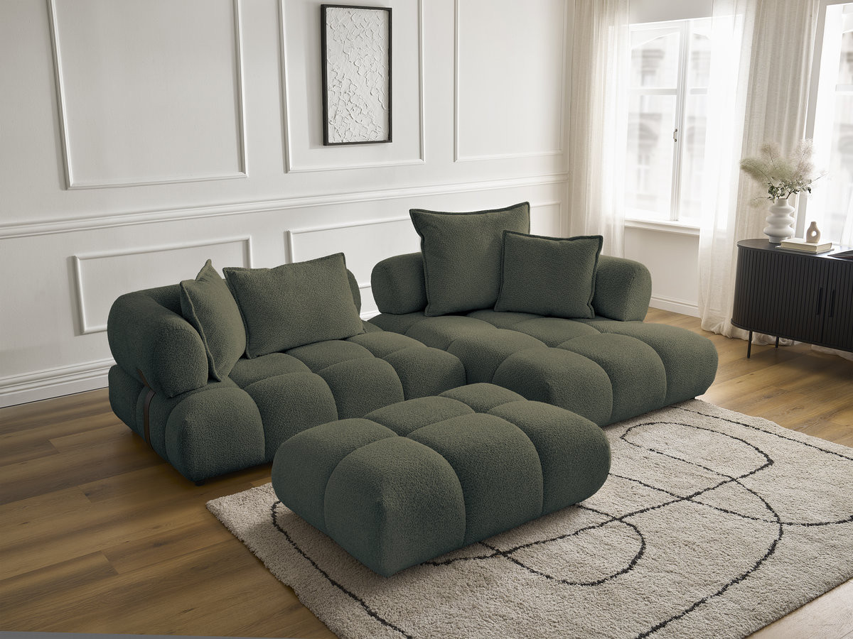 Bobochic Alya Ecksofa mit Pouf Bouclé-Stoff Grün Ecke rechts