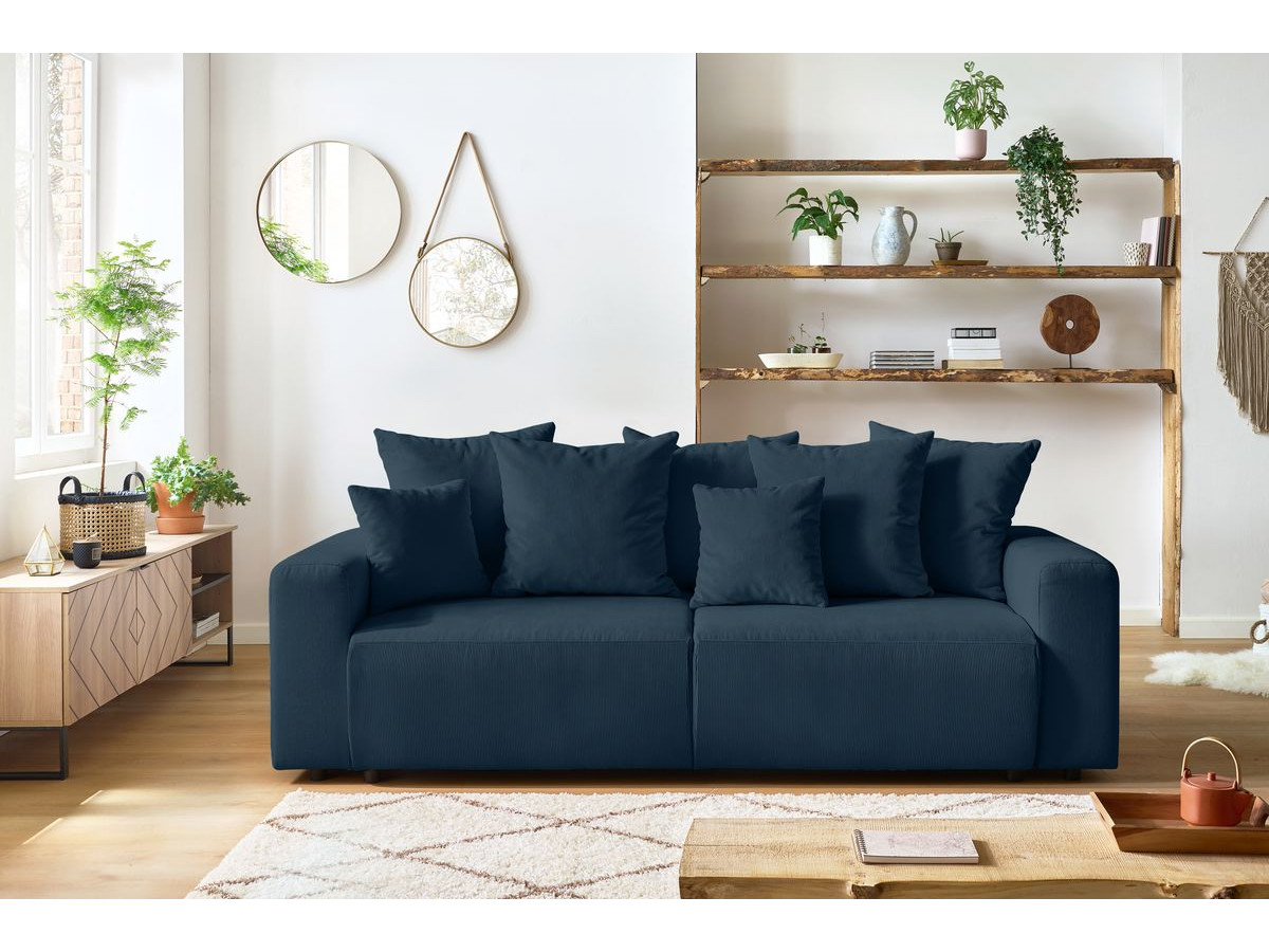 Bobochic Envy Schlafsofa 3-Sitzer mit Bettkasten und Pouf Cordsamt Dunkelblau