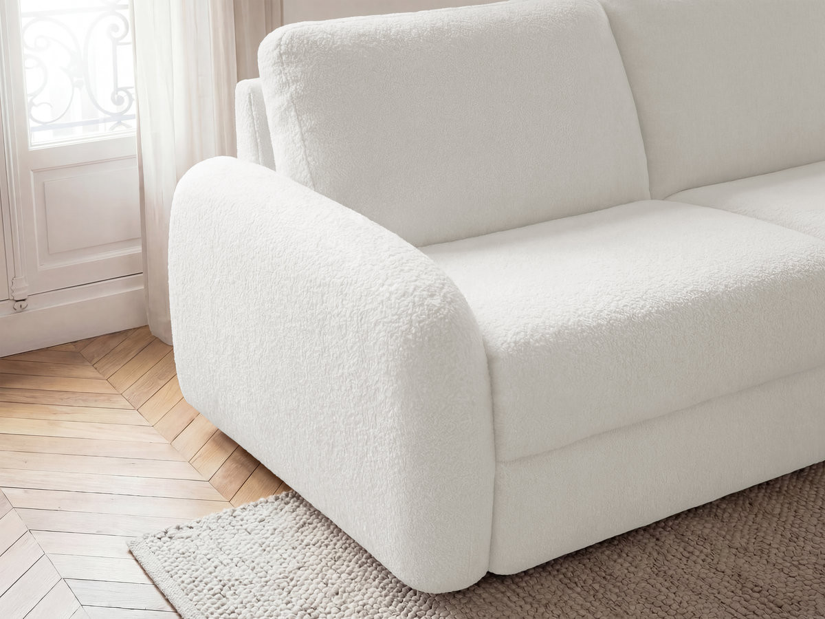 Bobochic Kenan Schlafsofa 3-Sitzer Bouclé-Stoff Weiß, Liegefläche 140 × 196 cm