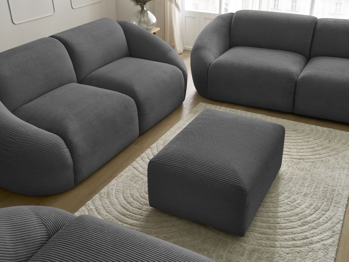 Bobochic Tina Sofa 7-Sitzer mit Pouf Cordsamt Dunkelgrau