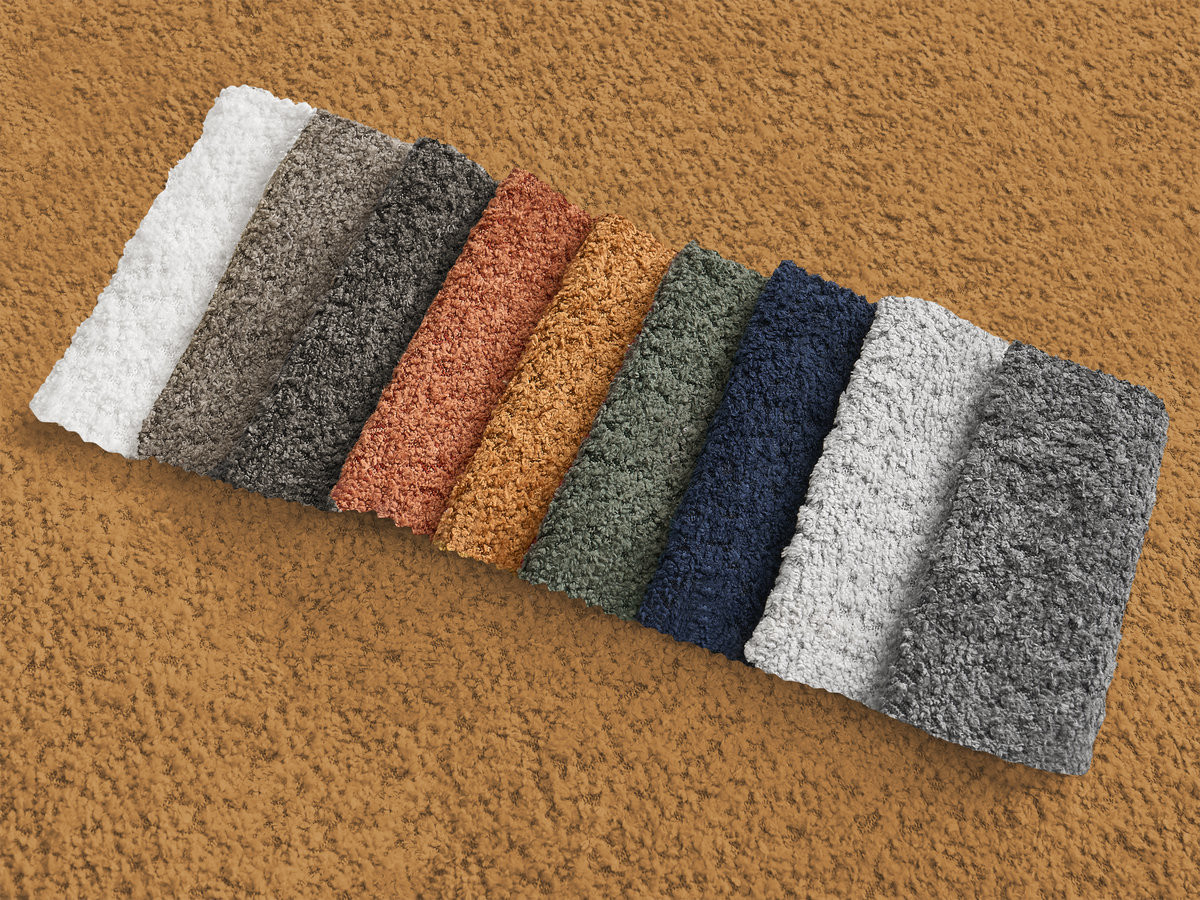 Bobochic Montaigne Schlafsofa 3-Sitzer mit Bettkasten und Pouf Bouclé-Stoff Gelb