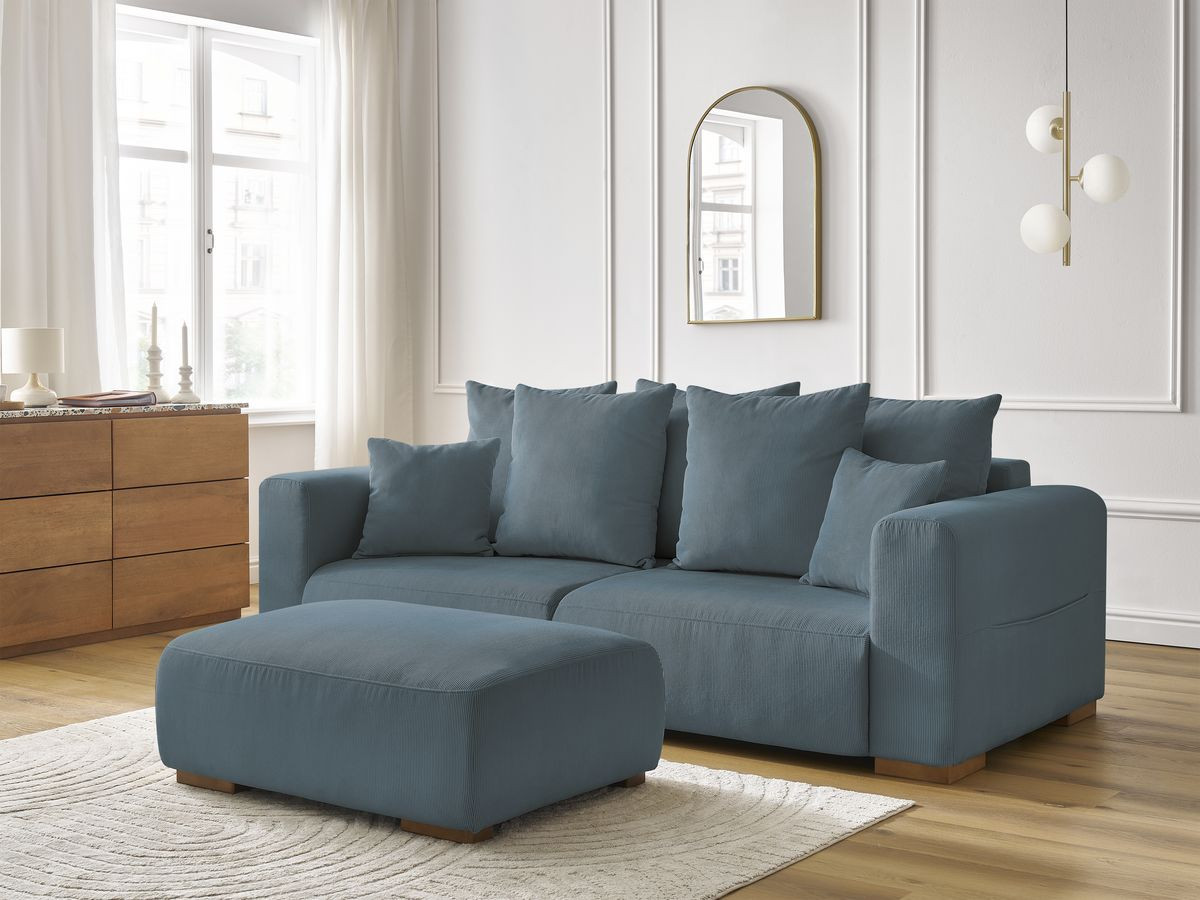 Bobochic Sidonie Sofa 4-Sitzer mit Pouf Cordsamt Dunkelblau