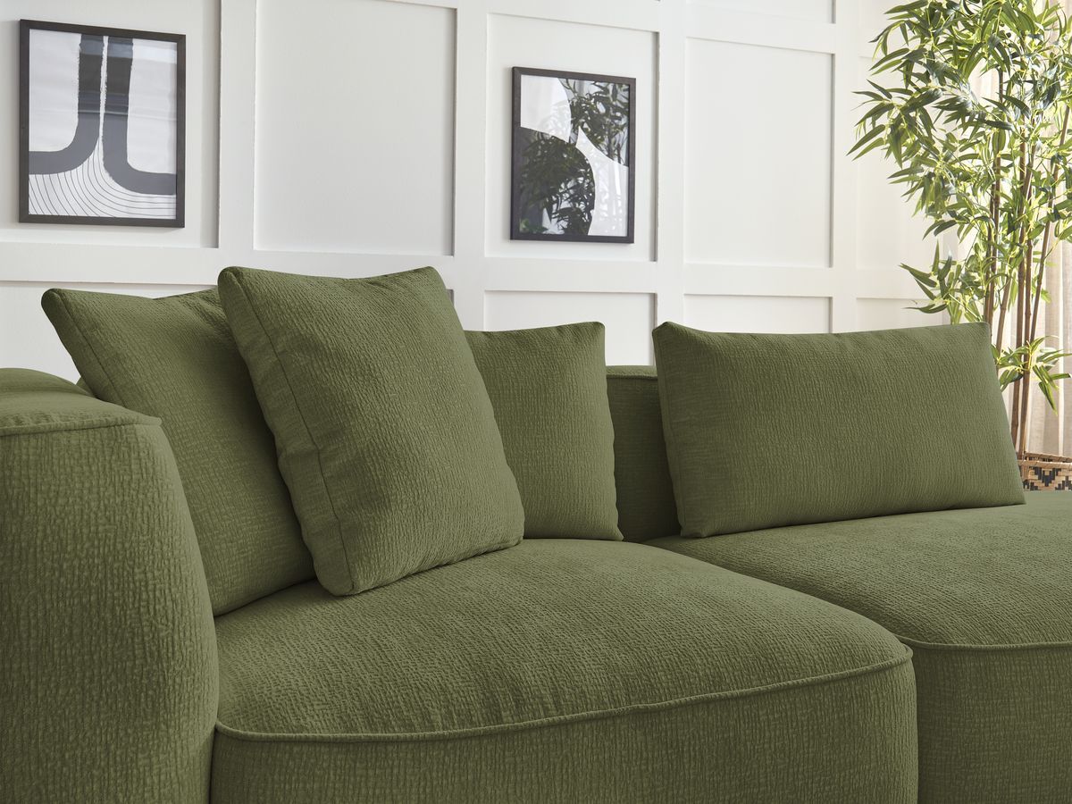 Bobochic Leopold Sofa 3-Sitzer Strukturstoff Dunkelgrün Armlehne links