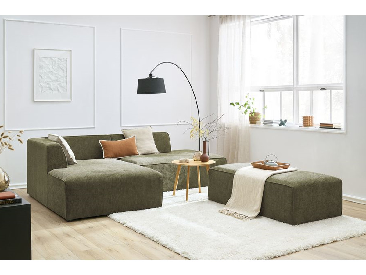 Bobochic Megeve Ecksofa mit Schlaffunktion und Pouf Strukturstoff Grün Ecke links