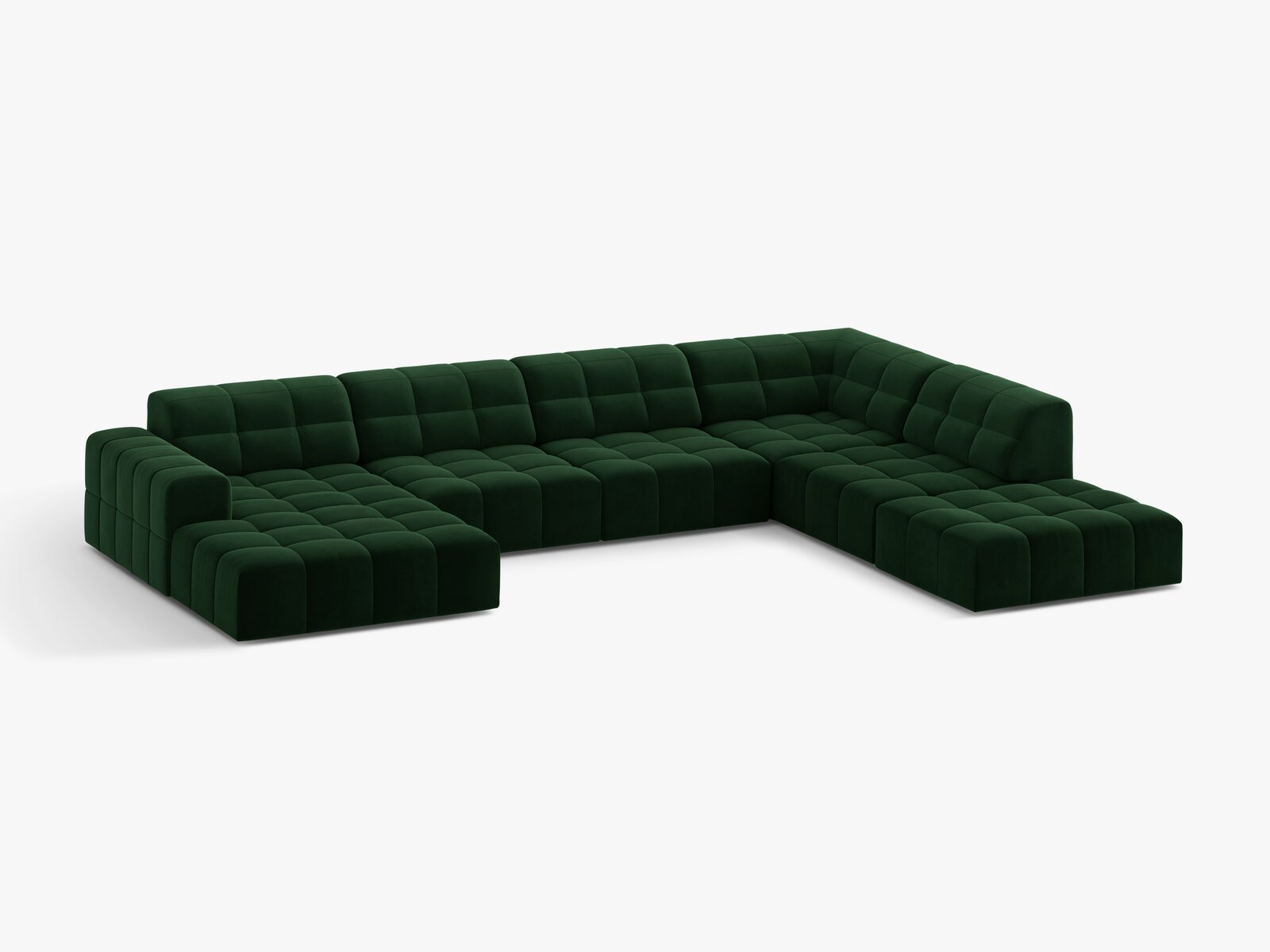 Micadoni Panorama Ecksofa Jennifer 7-Sitzer Rechts Samt Bluvel Flaschengrün