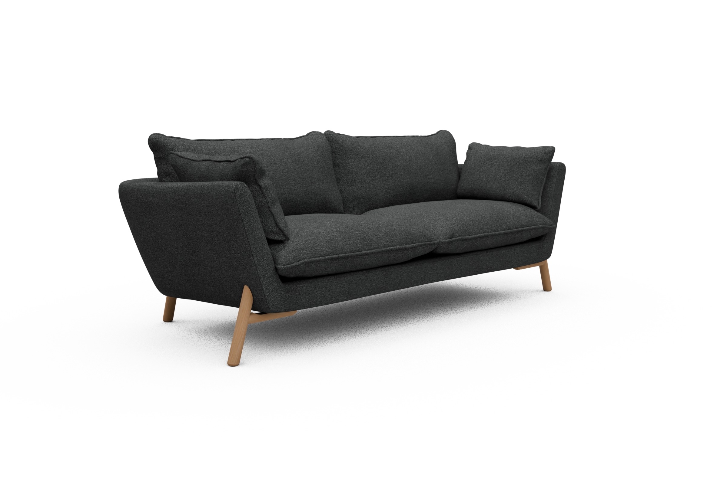 Sofa Emil PREMIUM 3-Sitzer Beinfarbe Eiche Natur Boucle-Charcoal