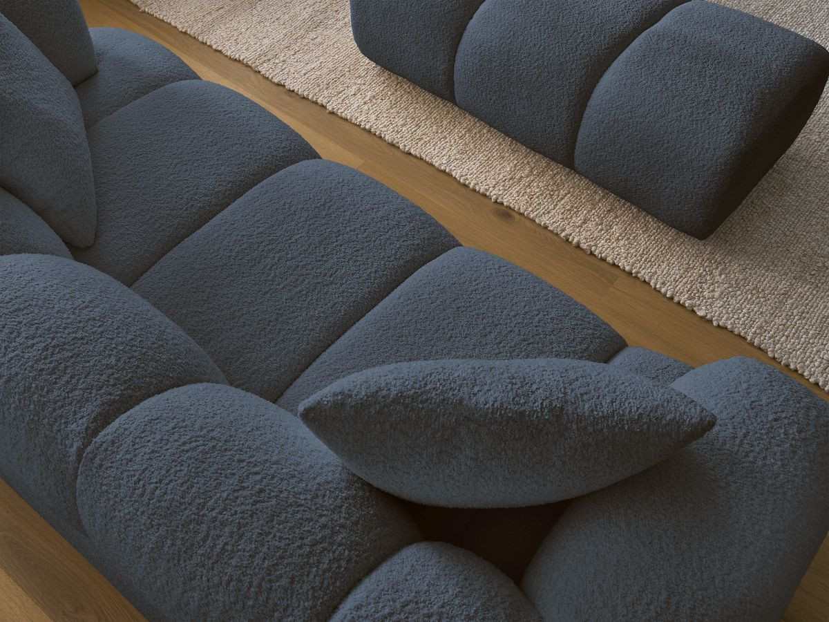 Bobochic Pamira Sofa 2-Sitzer mit Pouf Bouclé-Stoff Dunkelblau