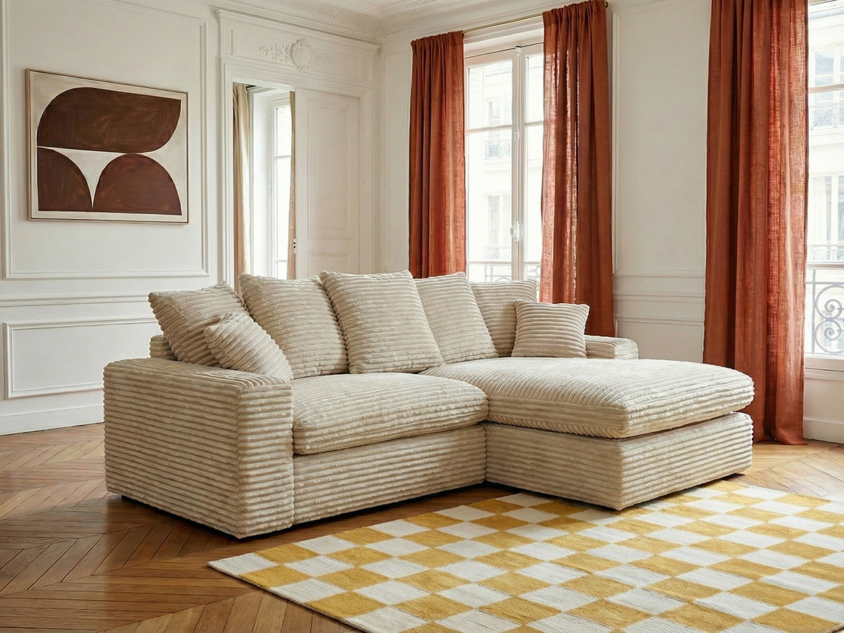 Bobochic Nevada Ecksofa Breitcord weich Beige