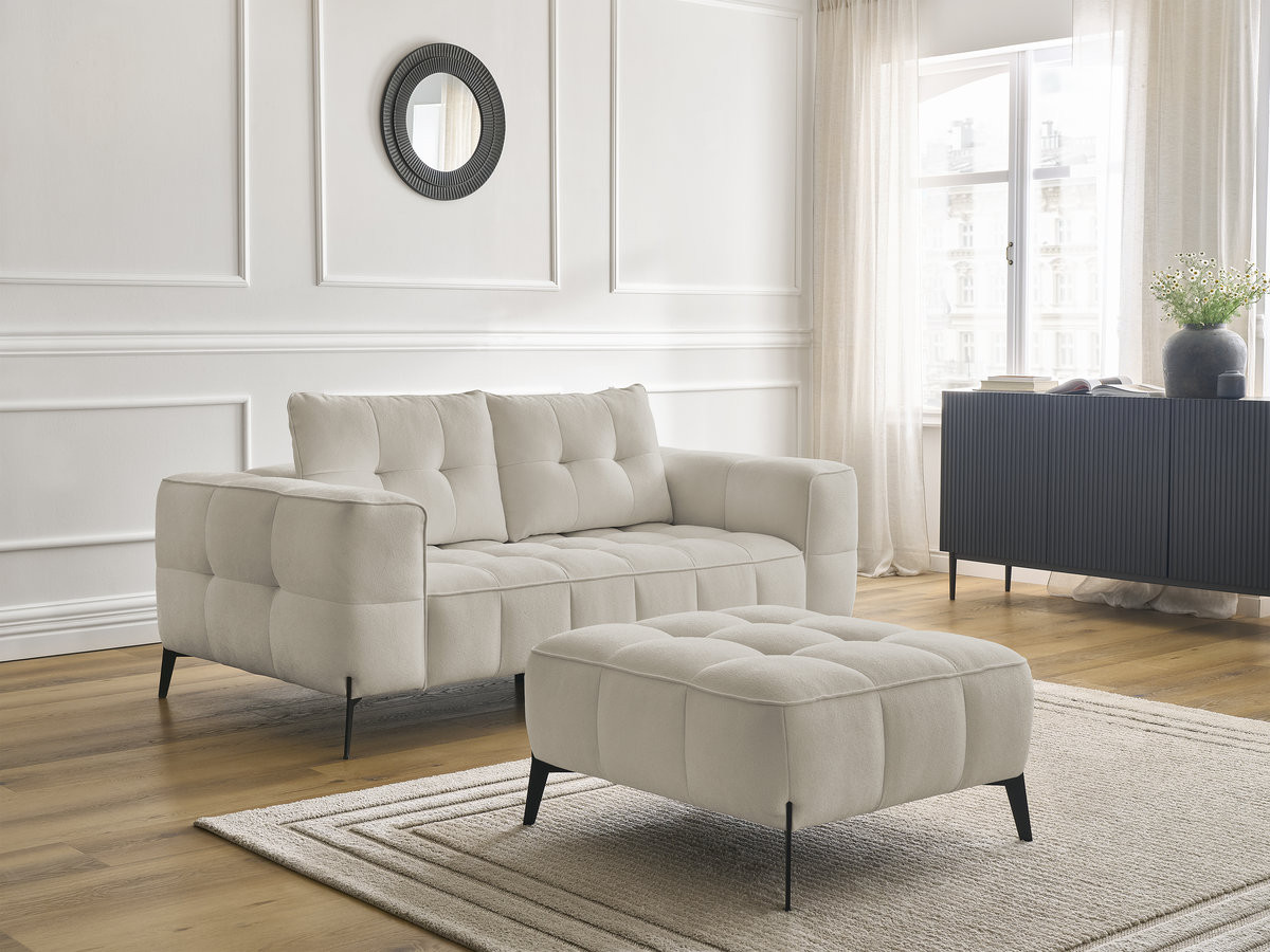 Bobochic Anis Sofa 2-Sitzer mit Pouf Strukturstoff Beige